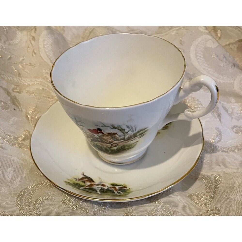 Royal Stuart Teacup Saucer Hunting Scene Fine Bone China England